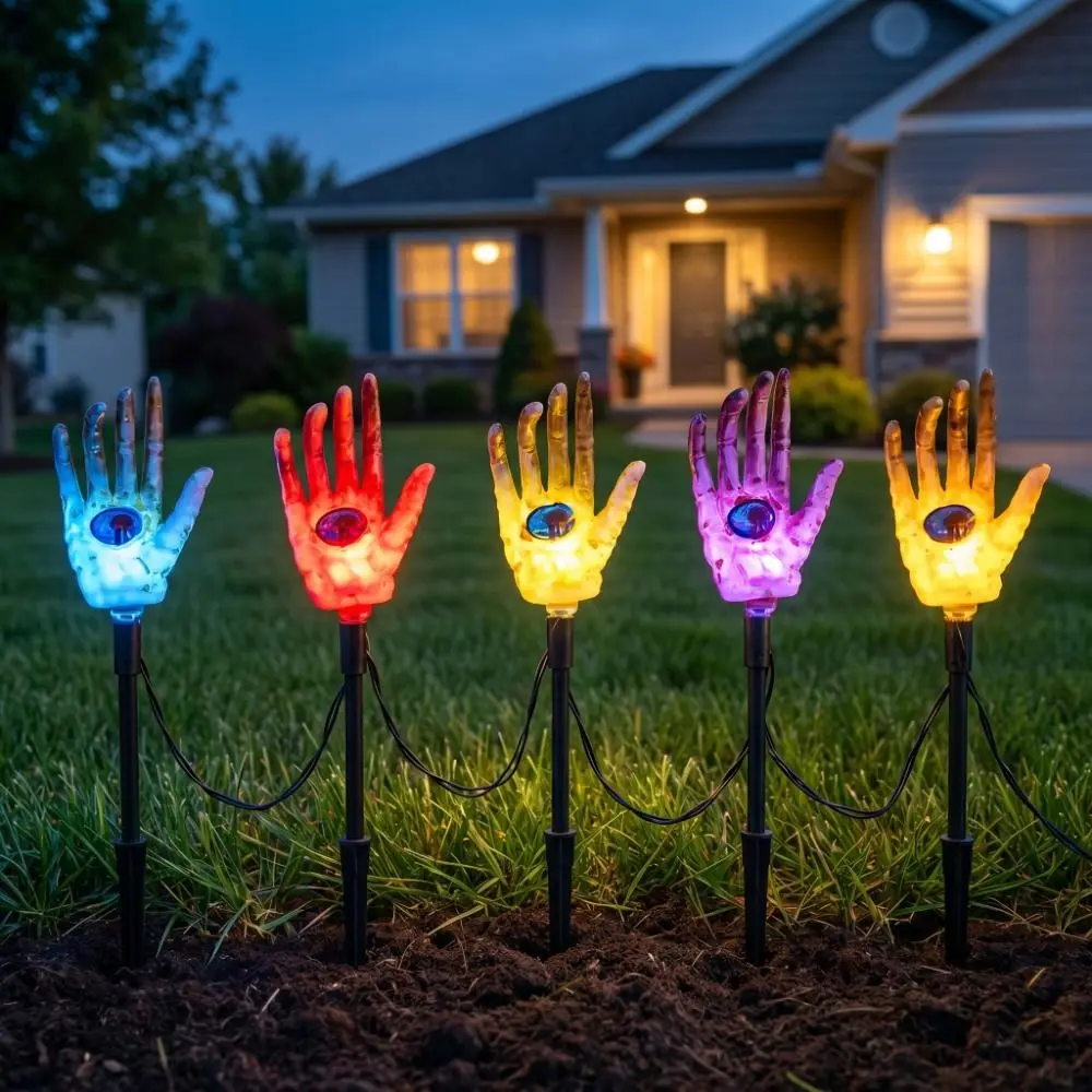 Waterproof Solar String Lights Ghost Hand Design Copper Wire LED String Lights Solar Powered Skeleton Palm Shape