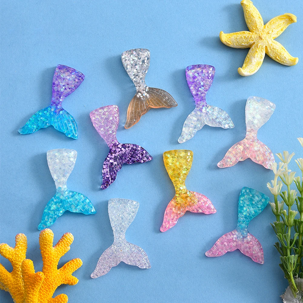 10PCS Gradual Fish Tail Series Resin Flat Back Cabochons For Hairpin Scrapbooking DIY Jewelry Craft Decoration Accessories