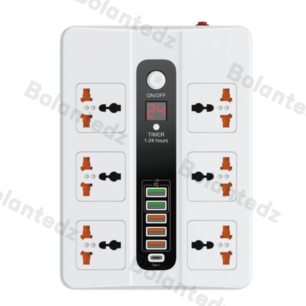 Universal Extension Socket With Switch Power Strip For Office Home EU Plug 3000W 2M Cable Overload Protection USB Type C Ports