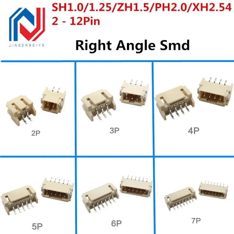 10PCS 1.0 1.25 1.5 2.0 2.54 SH/JST/ZH/PH/XH 1.25MM 2.0MM 2.54MM Male Pin Header Socket Dip/Right Angle SMD 2/3/4/5/6/7/8/9/P Pin