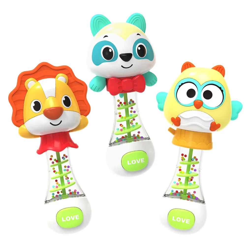 1-teiliges süßes Cartoon-Rasselspielzeug für Kinder mit lustigem Tiergriff, Press- und Soundfunktion, aus weichem Gummi, geeignet für Babys