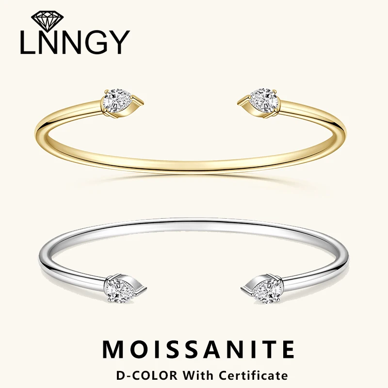 

Lnngy сверкающие браслеты-манжеты с муассанитом грушевидной огранки для женщин, сертифицированный браслет из стерлингового серебра 925 пробы, открывающийся браслет, ювелирные изделия на запястье, подарок