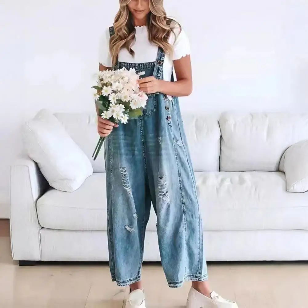 Комбинезон, женские однотонные свободные брюки с карманами на подтяжках, уличные трендовые модные брюки для женщин, комбинезон, мешковатые длинные брюки