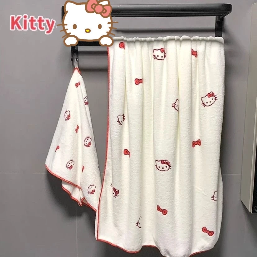 Cute Girly Heart Hello Kitty Towel Female Coral Velvet Soft Absorbent Face Towels Student Face Body Towel Household Model Gifts