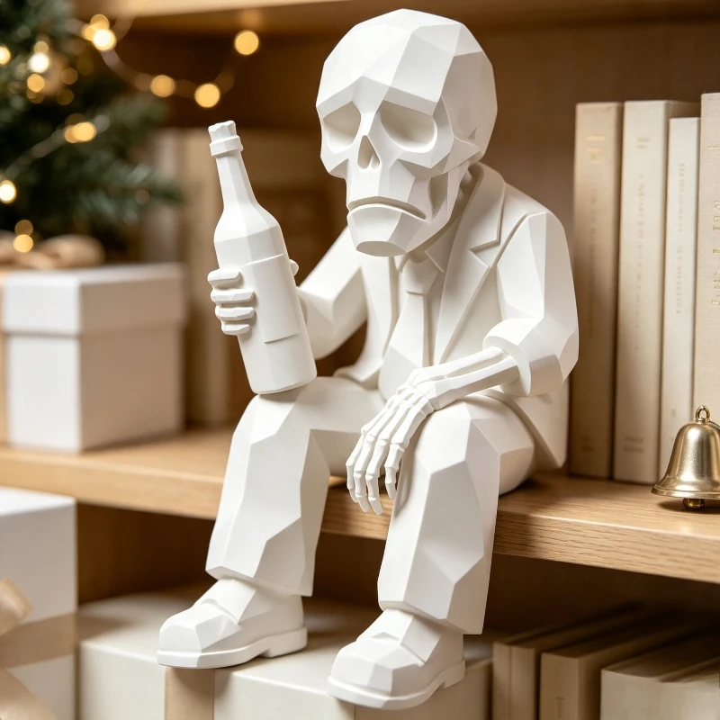 Drunk Skeleton Shelf Sitter FigurineDIY Office Humor Ornament Decor Desktop Monitor Gothic Desktop Companion Decor Humorous Gift