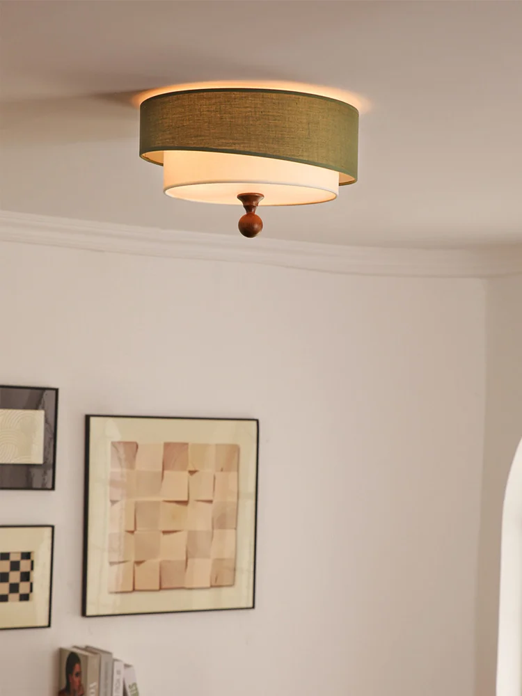 

Middle ancient style fabric master bedroom lamp aesthetics Japanese wabi sabi style room atmosphere LED decorative ceiling light