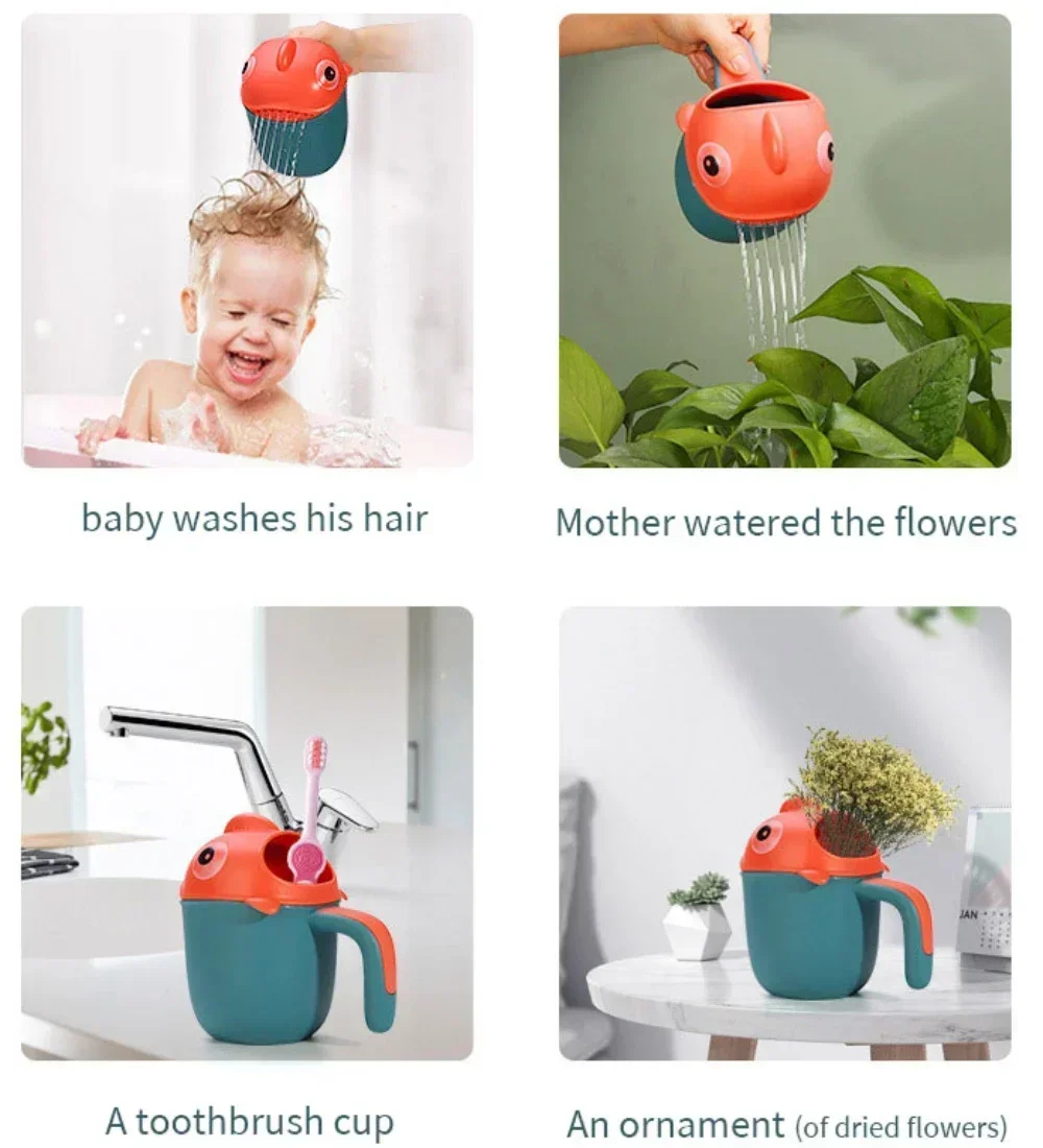 1 pcs Babybath Clownfish Bath Waterfall Rinser Kids Bath Shampoo Cup Multi-Function Spoons Shower Toys for Children Washing Head