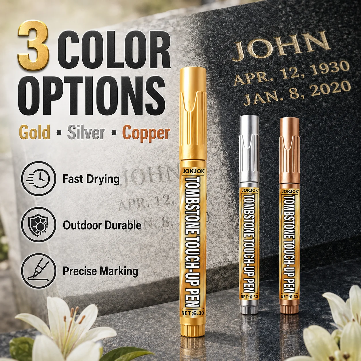 Golden Tombstone Marker Suitable for Faded Stone Tombstones And Granite Surfaces, Available in Golden, Silver, And Copper