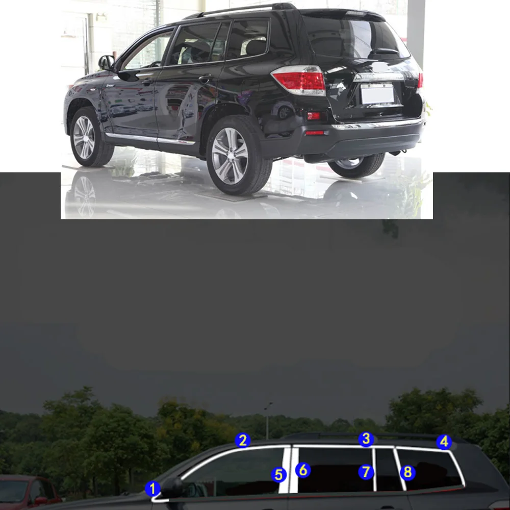 For Toyota Highlander Kluger 2009 2010 2011 2012 2013 2014 Car Sticker Garnish Pillar Window Middle Strip Trim Frame Hoods Parts