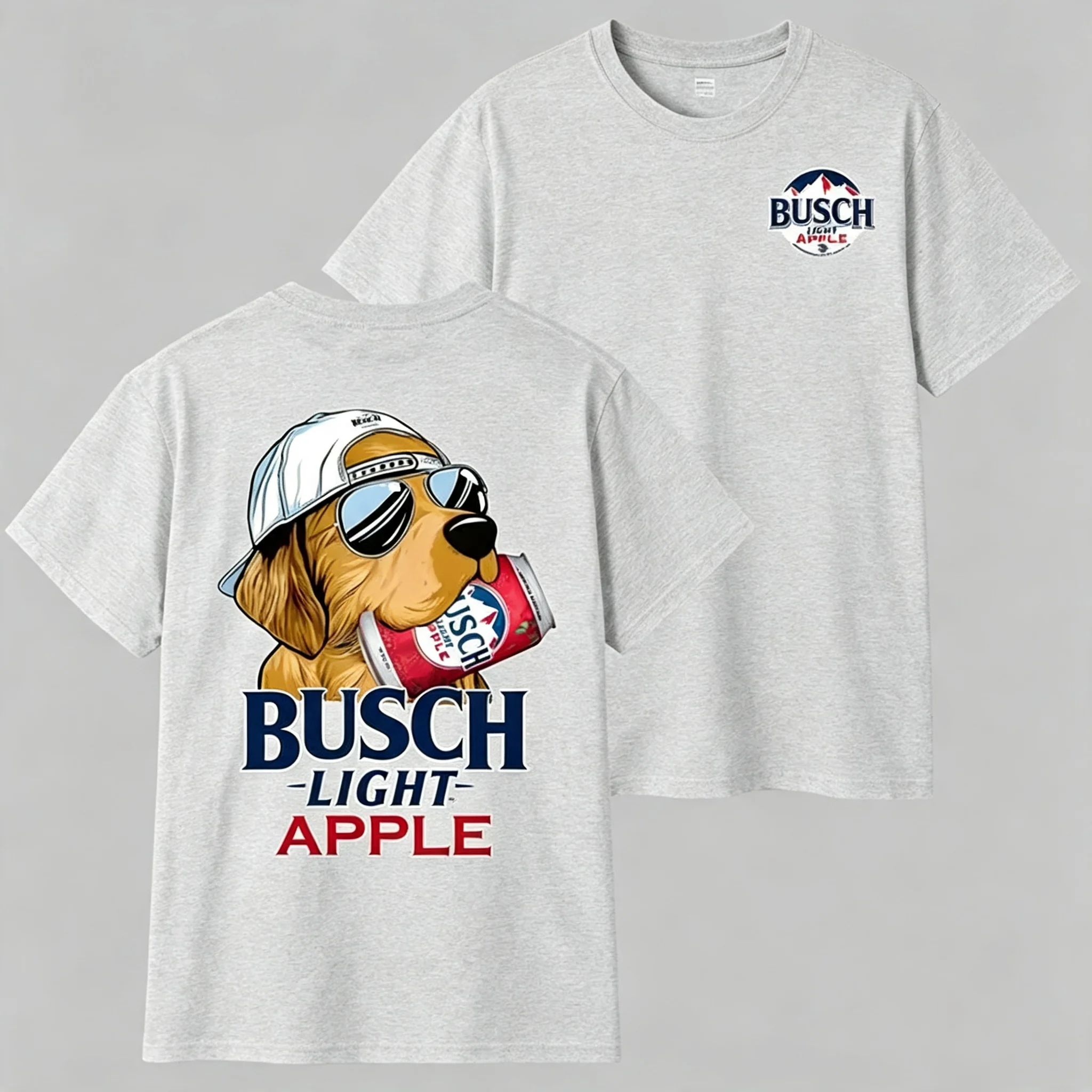 2026 Lustiges Hund- & Bierliebhaber-Oberteil, Sommer-Outdoor-Bekleidung, Retro-Busch-Apple-Print-T-Shirt – Detail 3