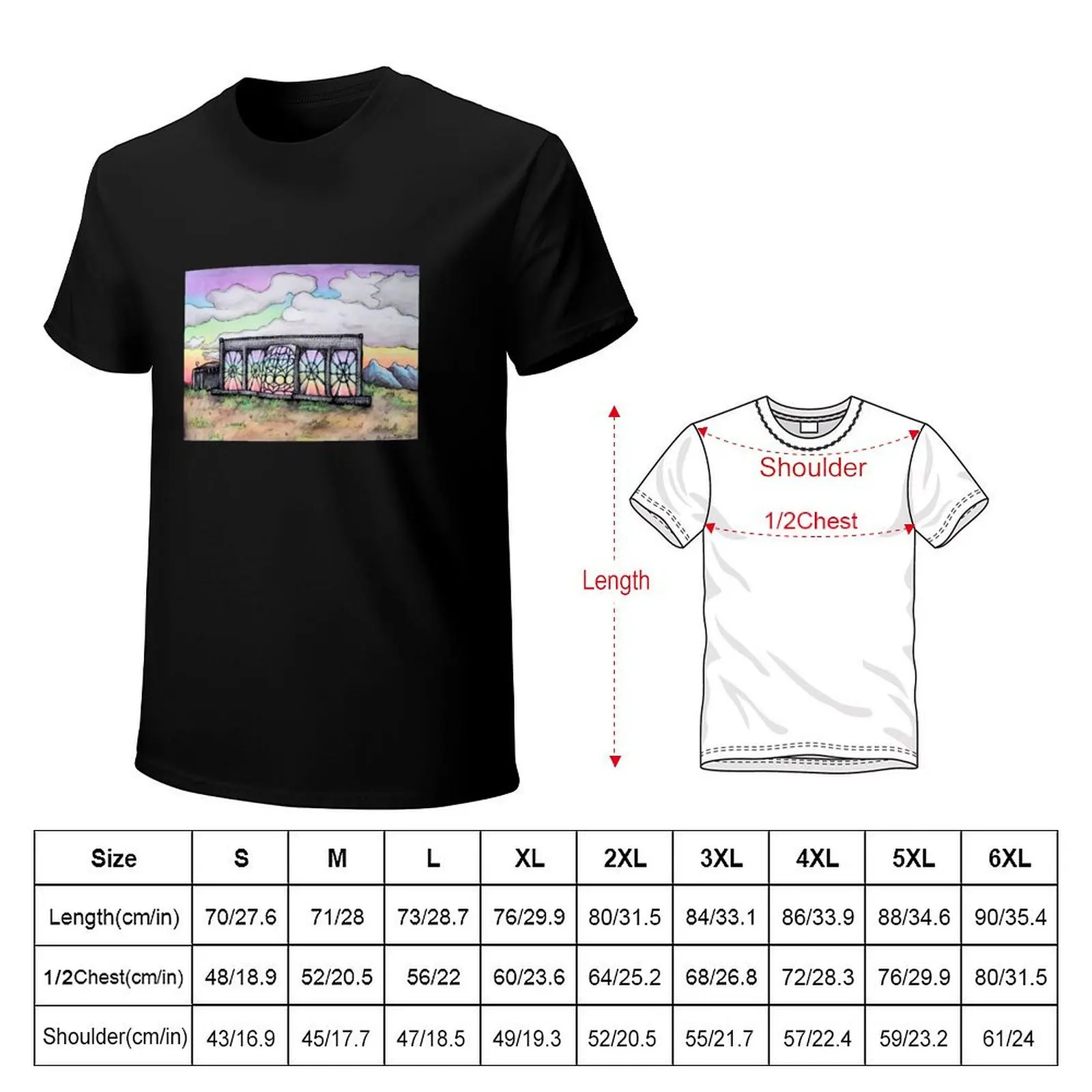 Earthship Rainbow Evening Sky Taos New Mexico Original Watercolor and Marker Art T-Shirt Breathable Workout Short Sleeve Top