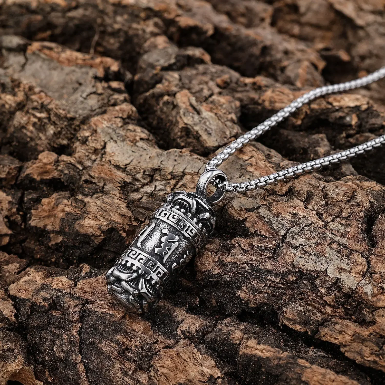 Sanskrit Openable Cylindrical Stainless Steel Pendant Men's for Necklace