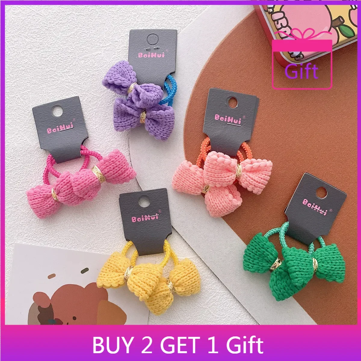 

Dopamine Color Hair Ties Chunky Knit Bow Baby Hair Bands High Elasticity Winter Hair Accessories for Girls