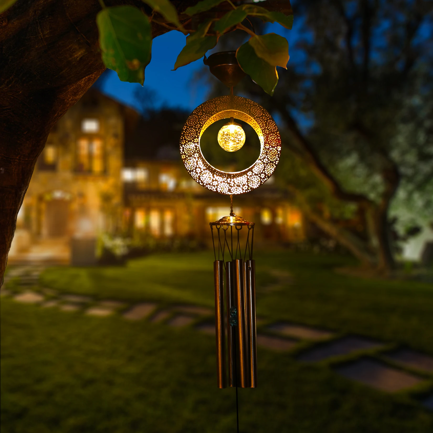 Solar wind chimes light outdoor garden lamp waterproof ring chime decoration