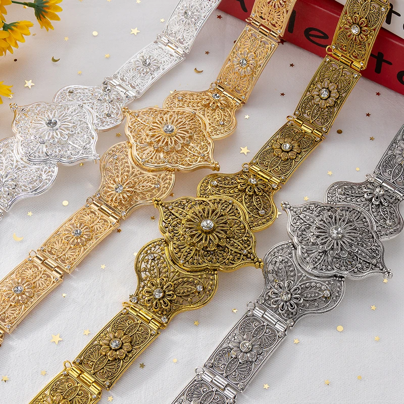 حزام تخريمية للعرائس العربي - خيارات ألوان متعددة مع لهجات زهور كريستالية رقيقة لأناقة ثوب الزفاف البسيط