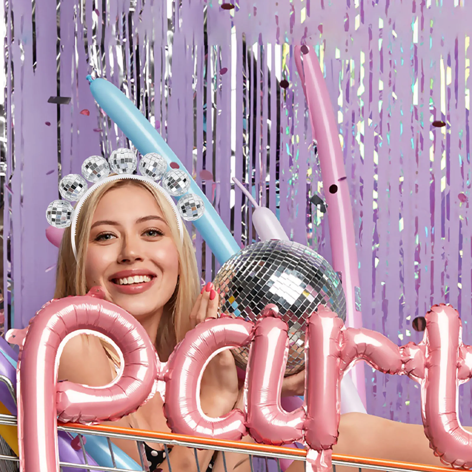 Silber Disco Ball Stirnband Krone Tiaras Charming Mirrorball Haarreifen Dekor für Frauen Kostüm Party Haarschmuck