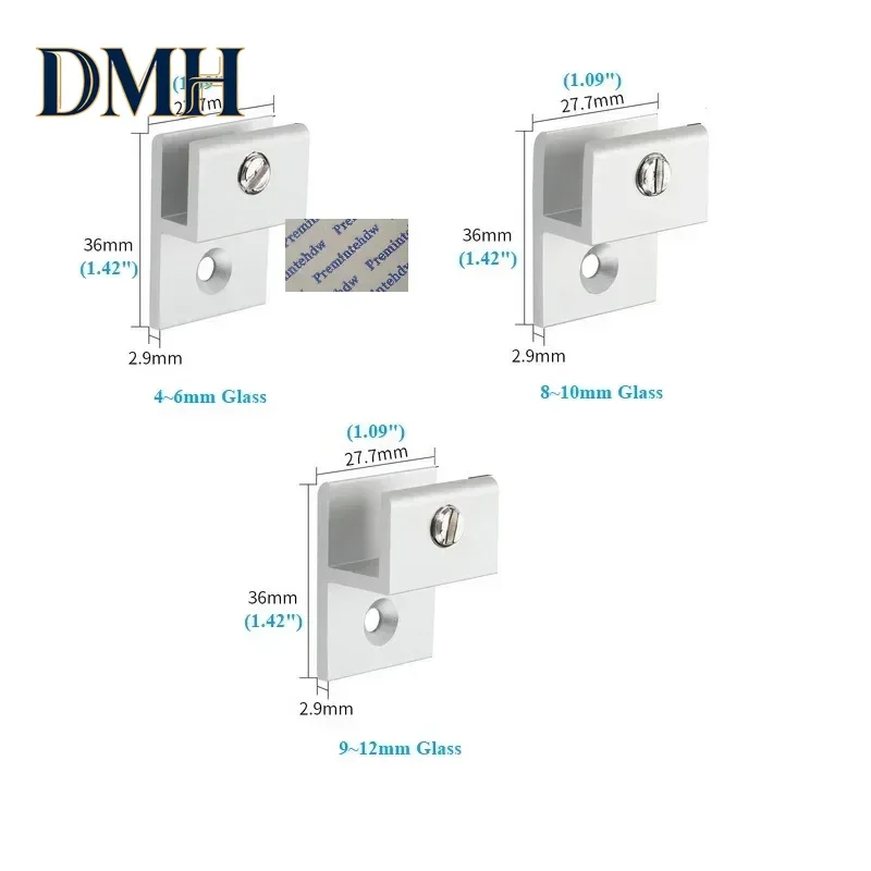 DMH-4Pcs Aluminum Alloy Glass Acrylic Mirror Wall Mount Clip Holder Clamp H Shaped Black Silver