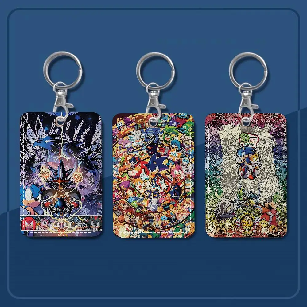 Anime S-SonicS 1Pc PU Leather Card Holder Keychain Key Ring Door Lock Access Tags ID Card Case Keychain Card