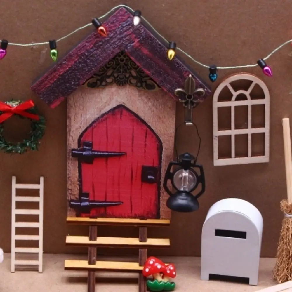 Mini casa de muñecas bonita 1:12, puerta de elfo hecha a mano, manualidades DIY, casa de muñecas, decoración navideña, escena en miniatura, Mini decoración de jardín