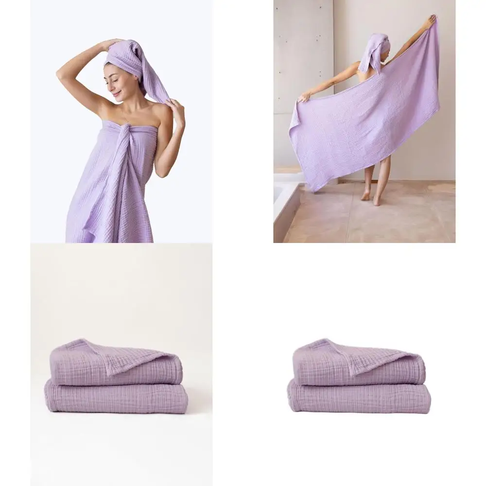 

Набор из 2 больших турецких хлопковых банных полотенец 32x67 см, тонкие, мягкие, быстросохнущие, без ворса, лавандовые