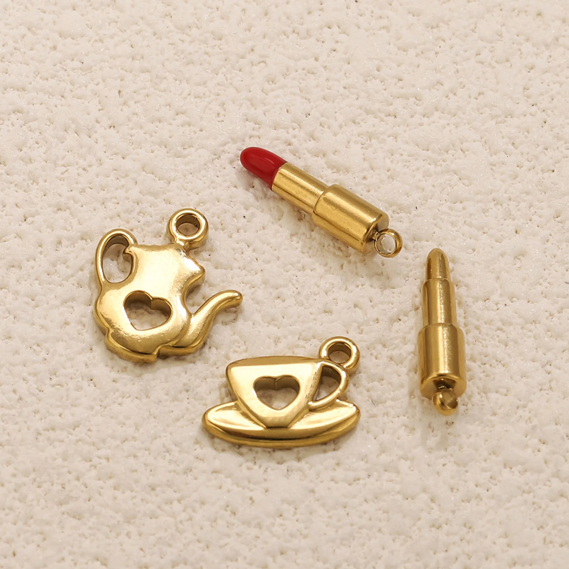 5Pcs Stainless Steel Enamel Lipstick Teapot Cup Pendants DIY Charms For Bracelet Necklace Jewelry Findings