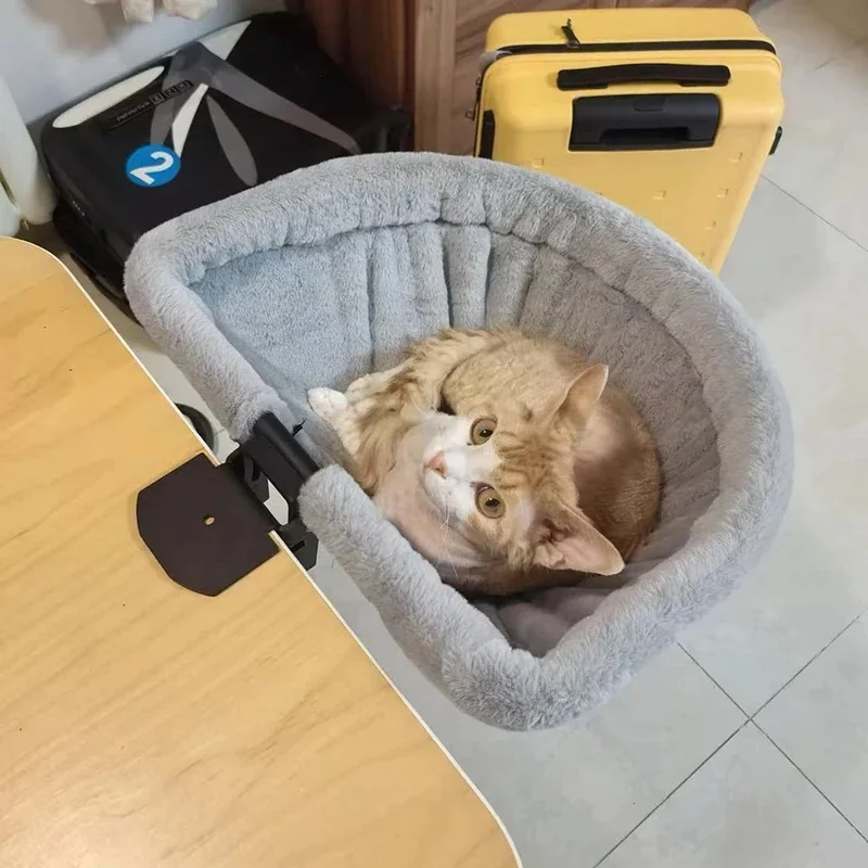 One-Click Folding Semi-Circular Cat Desk Hammock, Space Saving Sunken Design Cat Bed Perch for Indoor Home Office Kitten Rest view 5