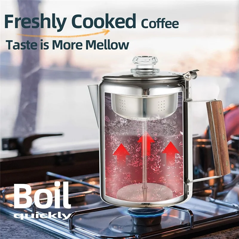 A36T-إبريق قهوة موقد صانع القهوة Percolator المعسكر إبريق قهوة الفولاذ المقاوم للصدأ إبريق قهوة في الهواء الطلق 12 كوب