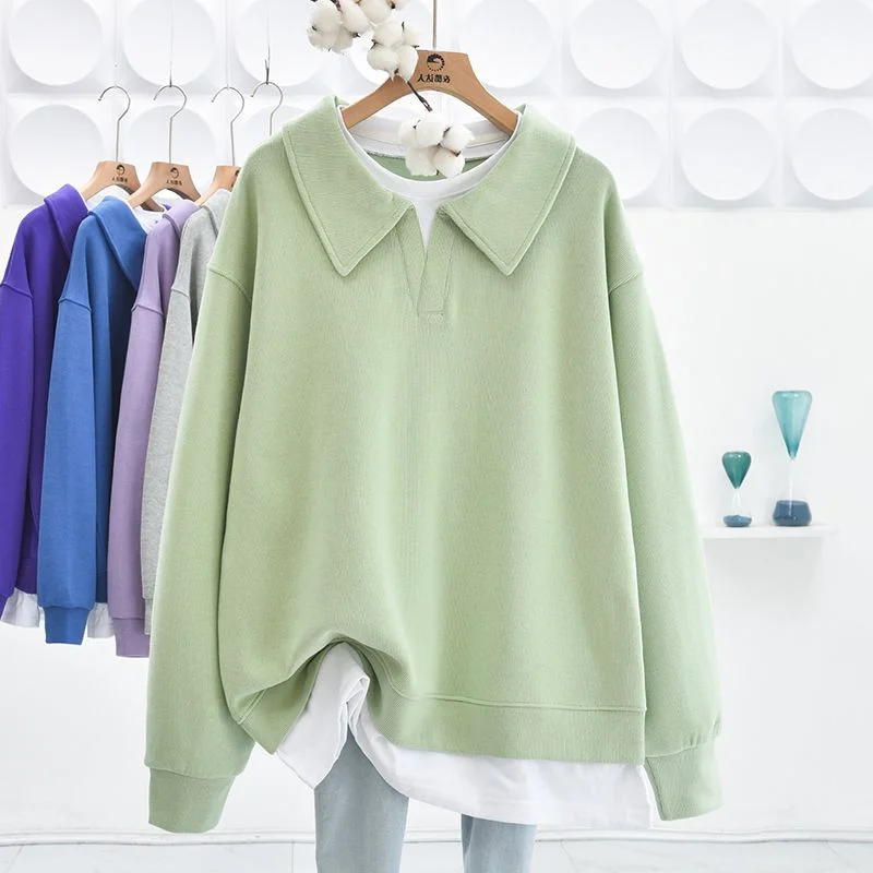 Damskie bluzy plus size, moletom, sztruksowe, z temperamentem, łączone, luźne, z podszewką, w stylu koreańskim, z okrągłym dekoltem, dla dorosłych kobiet.