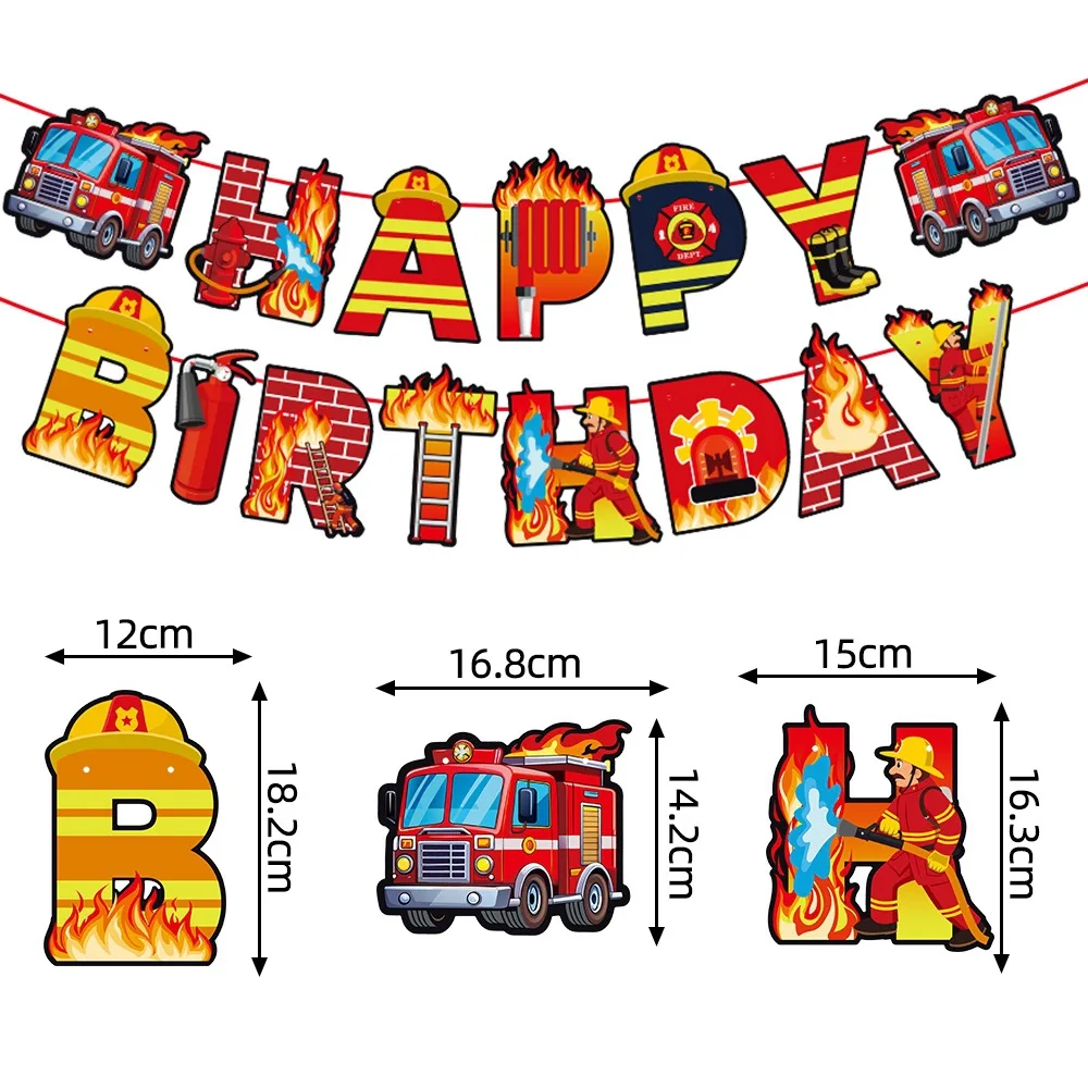 Cartoon Brandbekämpfung Thema Papier Banner Wirbel hängen Feuerwehrauto Cupcake Topper für Kinder Jungen Geburtstag Baby Shower Party Dekor – Detail 2