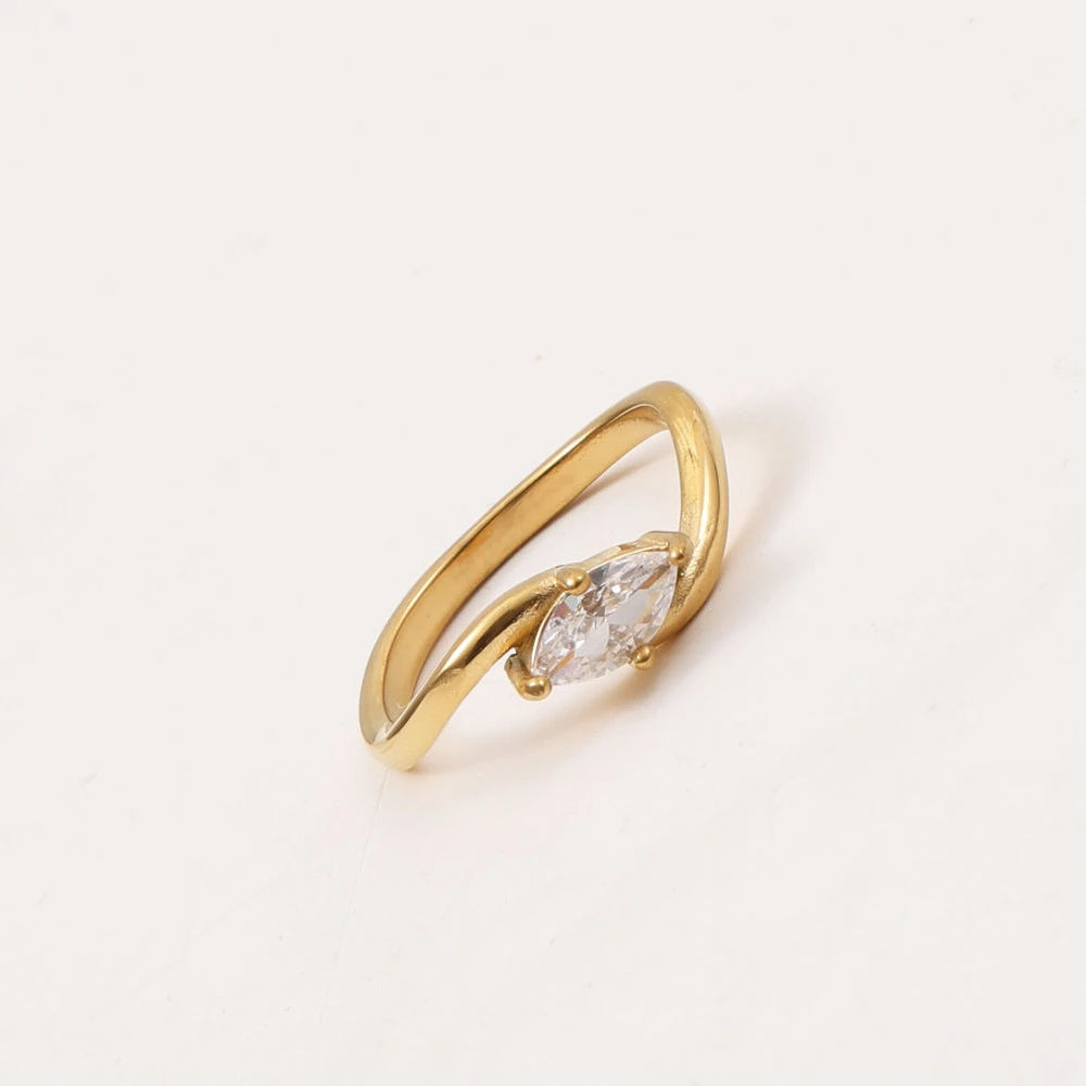 Elegant Mariquesa Cubic Zirconia Ring Gold Plated Titanium Steel MS Ring for Women