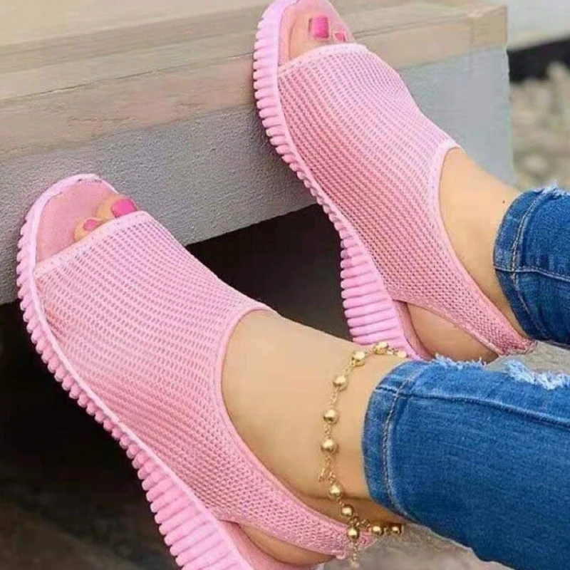 Summer Women Shoes 2024 New Mesh Fish Platform Shoes Women\'S Closed Toe Wedge Sandals Ladies Light Casual Sandals Female