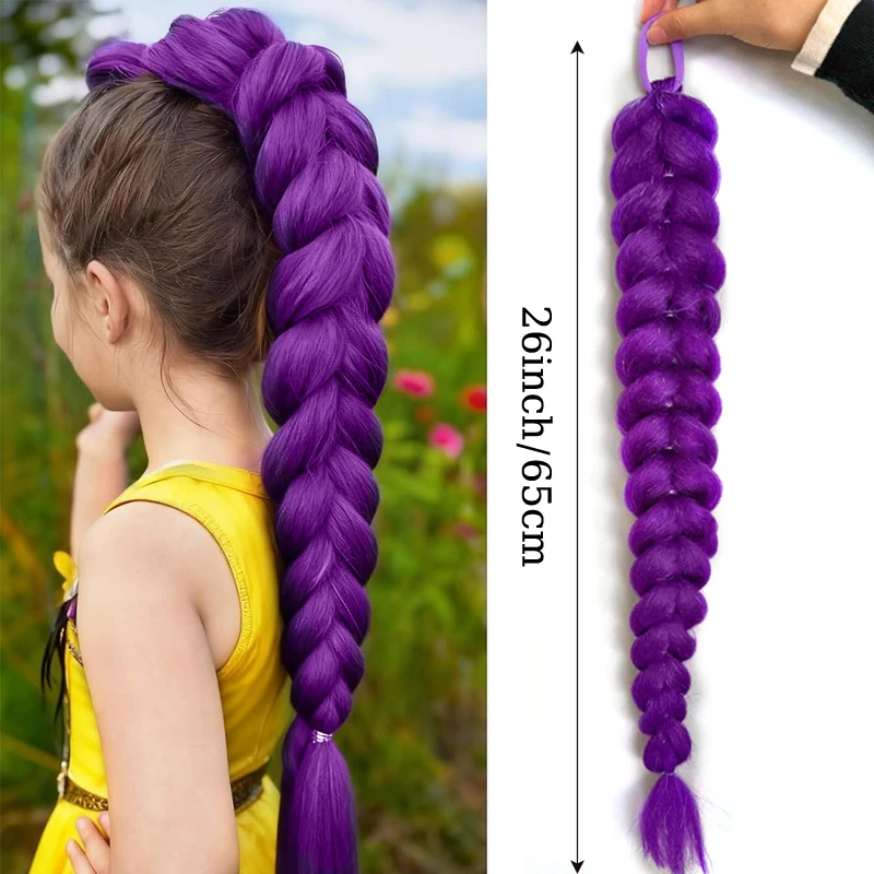 

Purple Braided Hair Ponytail Wig for Kids 26inch Ponytail Extensions with Hair Tie for Kids Christmas Party Use Purple Braids