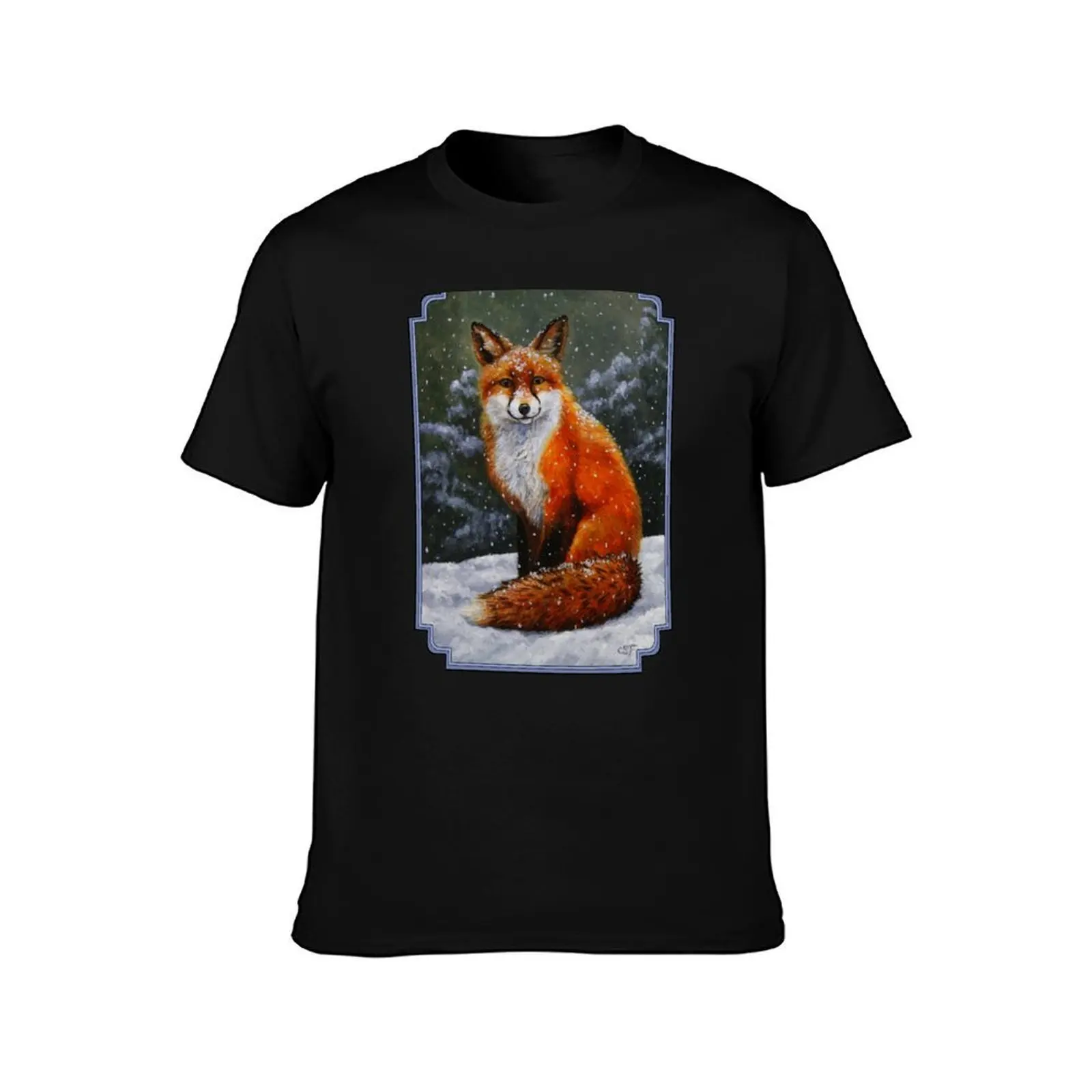 Red Fox in Snow T-Shirt Novelty Graphic Tee Shirt T-Shirt