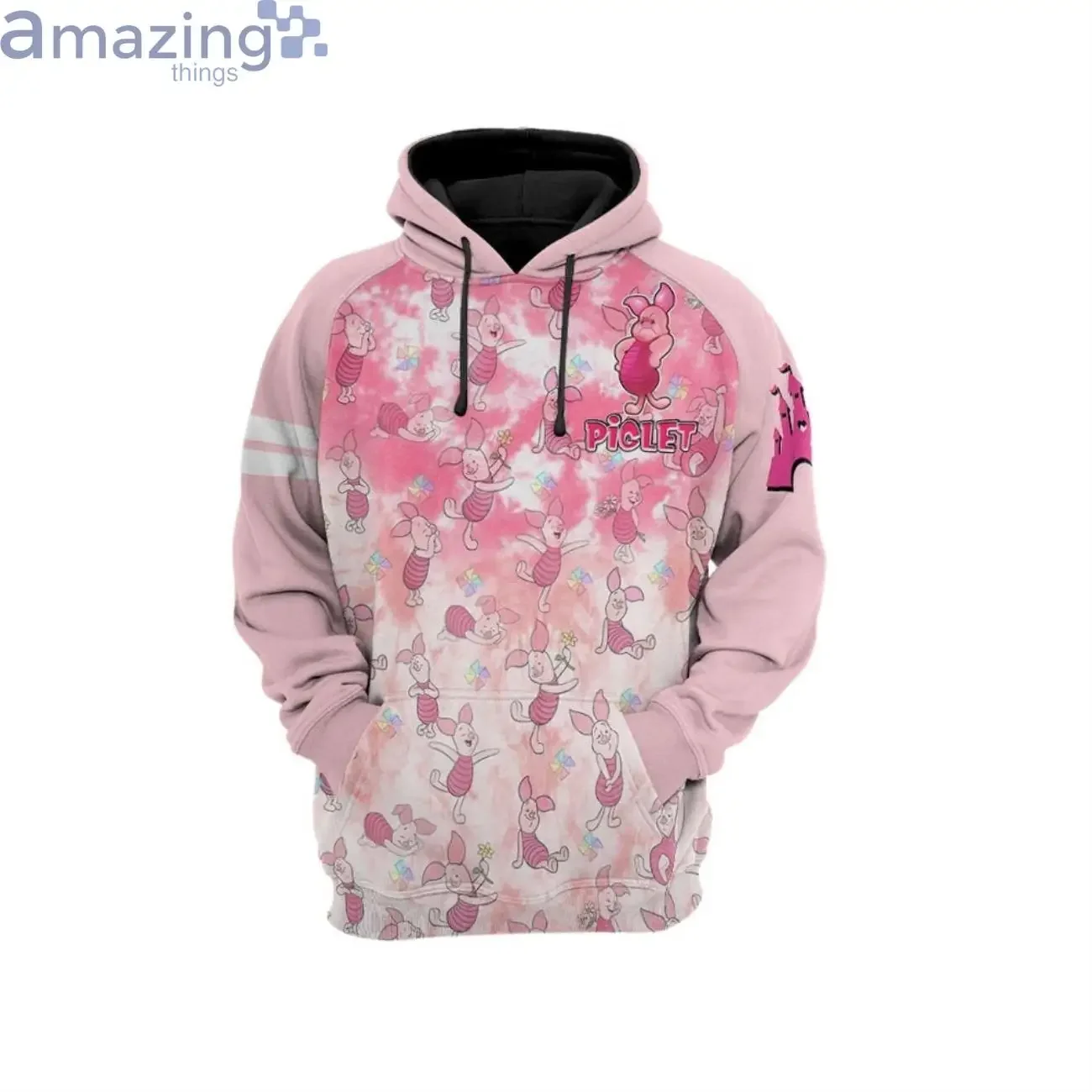 Disney Pink Piglet Pattern Raglan Disney Cartoon Graphic 3D Y2k Hoodie Zip Hoodie Men's Clothes and Women's Clothes