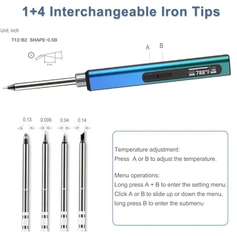 مجموعة مكواة لحام محمولة ذكية ، قلم مكواة لحام USB ، تحكم PID ، توريد PD بنصائح قابلة للتبديل ، 96 واط ، 24 فولت