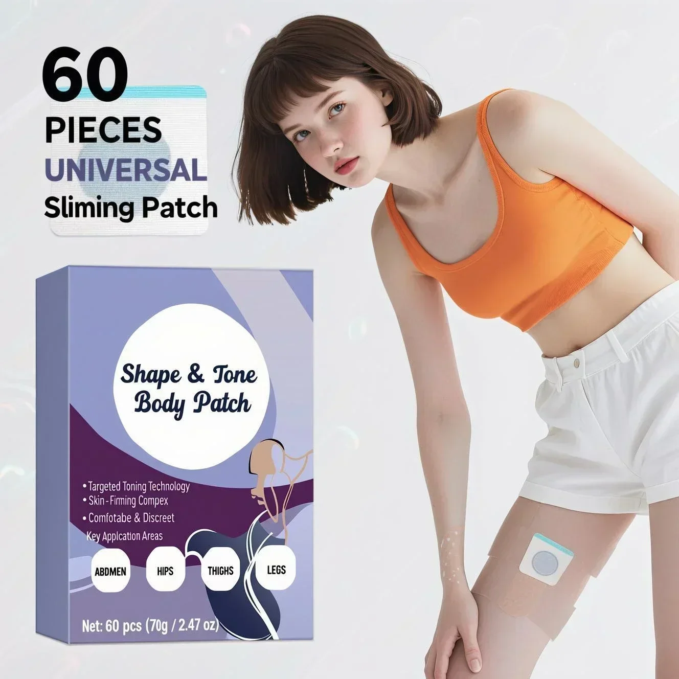 

Body Patch 60 Pcs - Targeted Toning Technology with Natural Plant Extracts for Abdomen, Hips, Thighs & Legs, Comfortable Wear.