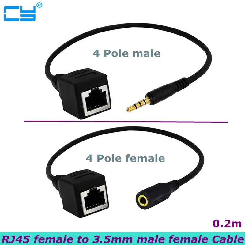 20cm 4-Pole DC 3.5mm Male and Female Jack TRS Audio to RJ45 Female Socket Ethernet Adapter Cable is Used Around the Computer