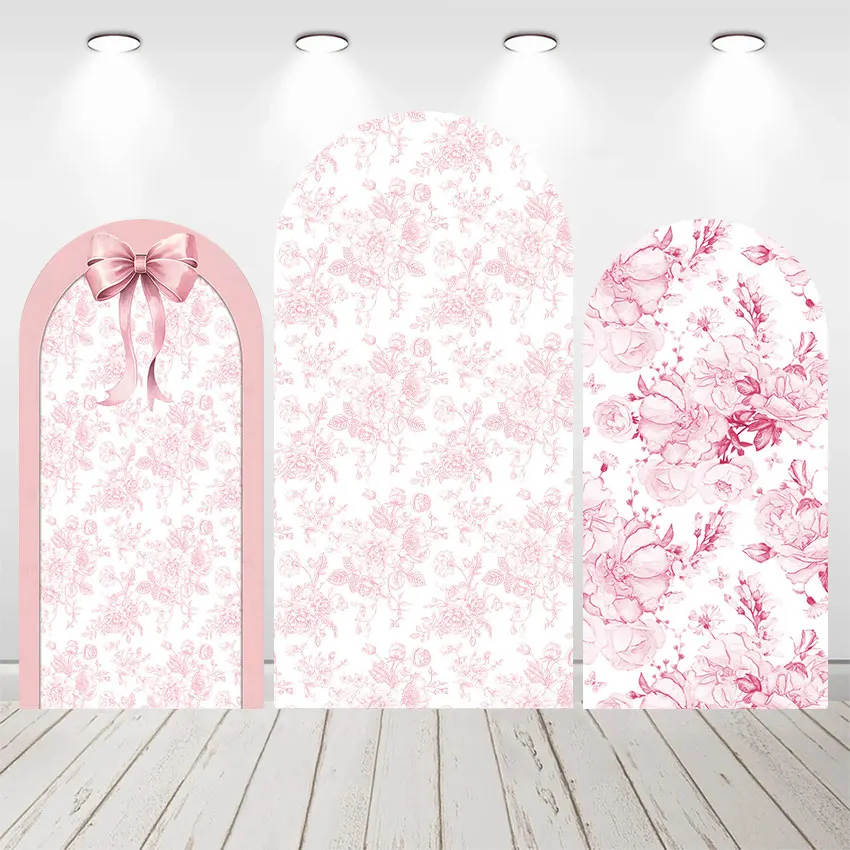 Mehofond Custom 2-Sided Pink Flower Pattern Bow Girl Birthday Party Baby Shower Cover Chiara Arch Wall Background Decor Backdrop