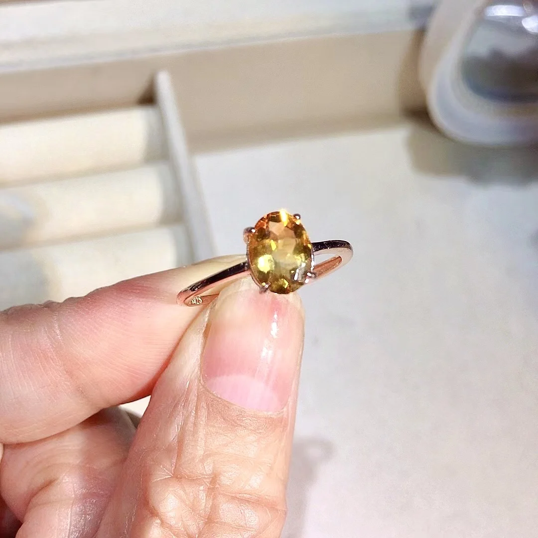 

1ct 6mm*8mm Natural Citrine Ring Simple Citrine Silver Ring for Daily Wear 925 Sterling Silver Crystal Jewelry