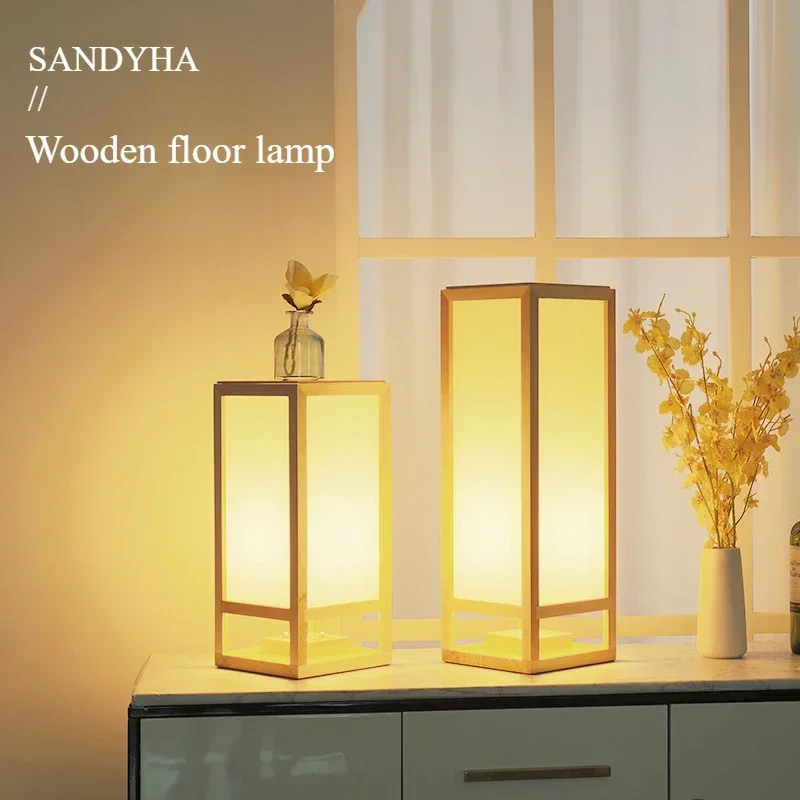 

Japanese LED Floor Lamps for Living Room Decor Solid Wood Standing Light Bedroom Bedside Lamp Teahouse Dining Table Lighting