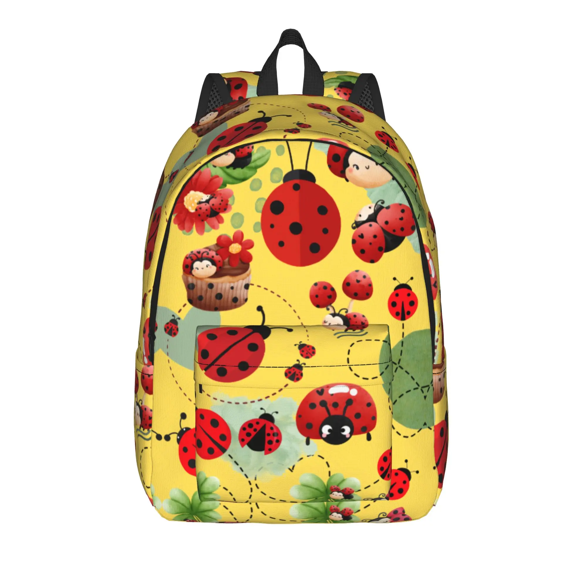 Ladybugs And Flowers Backpack  Student Unisex Polyester Outdoor Backpacks Pattern Fun High School Bags Rucksack