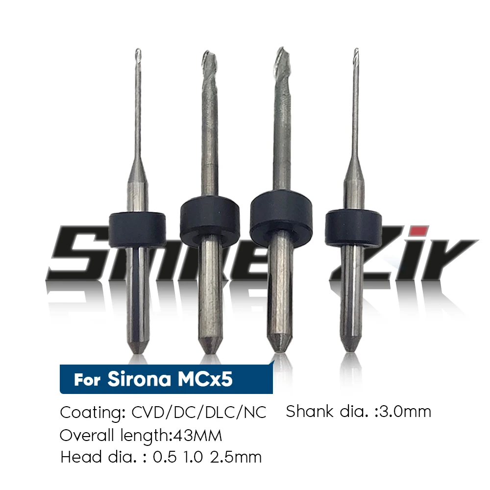 Cad Cam Dental Sirona MCX5 Milling Zirconia Blocks Bur 0.5 mm/1.0 mm/2.5 mm Of Diamond Liked Coating