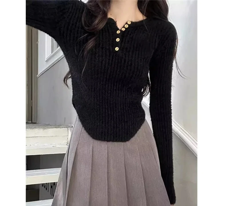 

New Style Slim Fit Base ShirtWomen's Short Sleeve Long Sleeve Knitted Sweater Embroidered