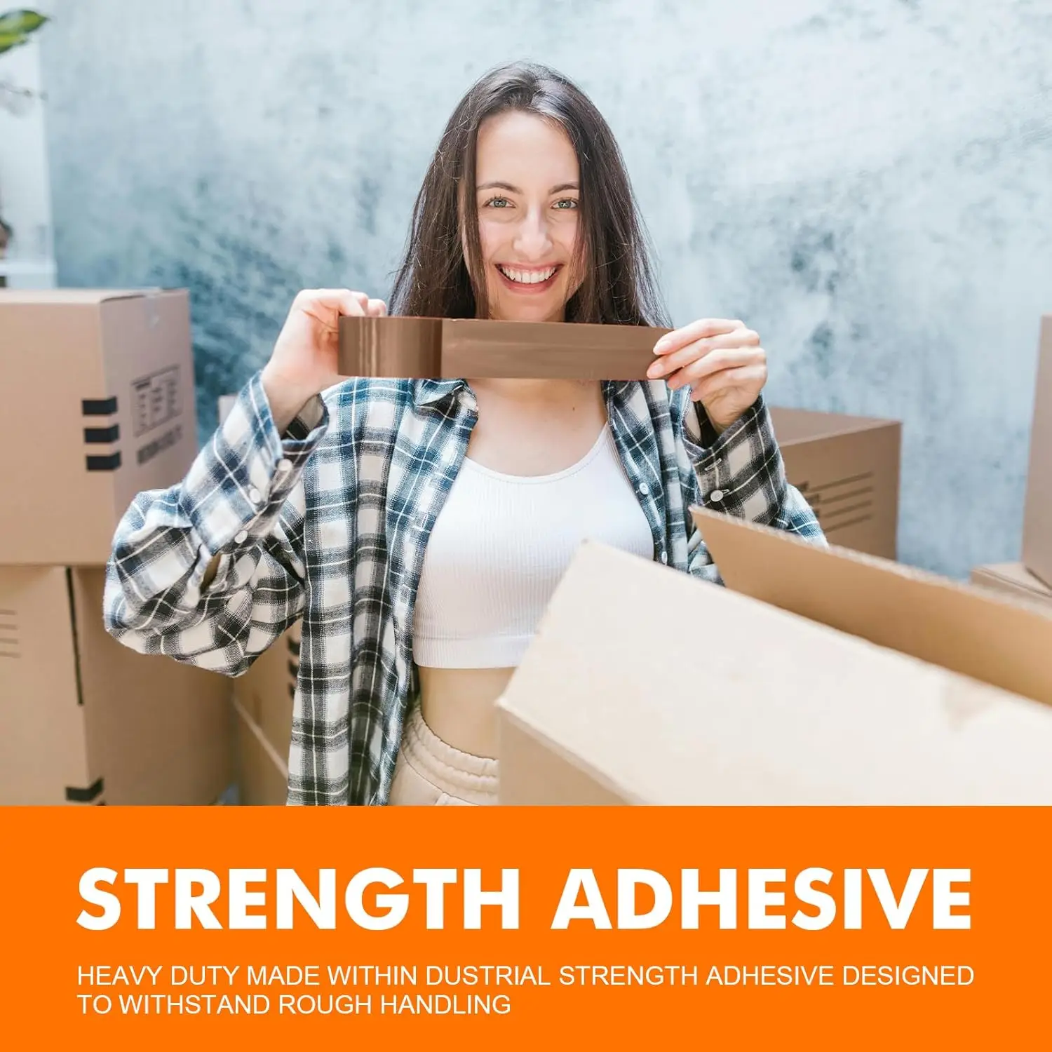 شريط تعبئة بني منخفض الضوضاء، شريط طرود قوي التحمل، تغليف لوجستي BOPP، غراء مكتب (5 سم × 66 م/100 م)