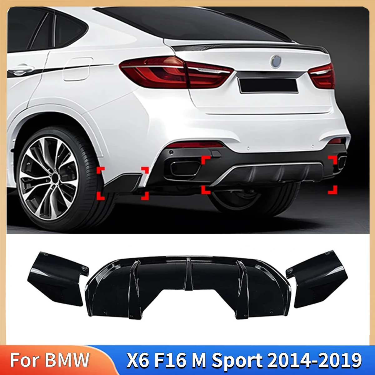 

For BMW X6 F16 M Sport 2014-2019 Car Rear Lip Spoiler Rear Corner Body Kits ABS Plastic Guard Protector Cover Auto Parts Tuning