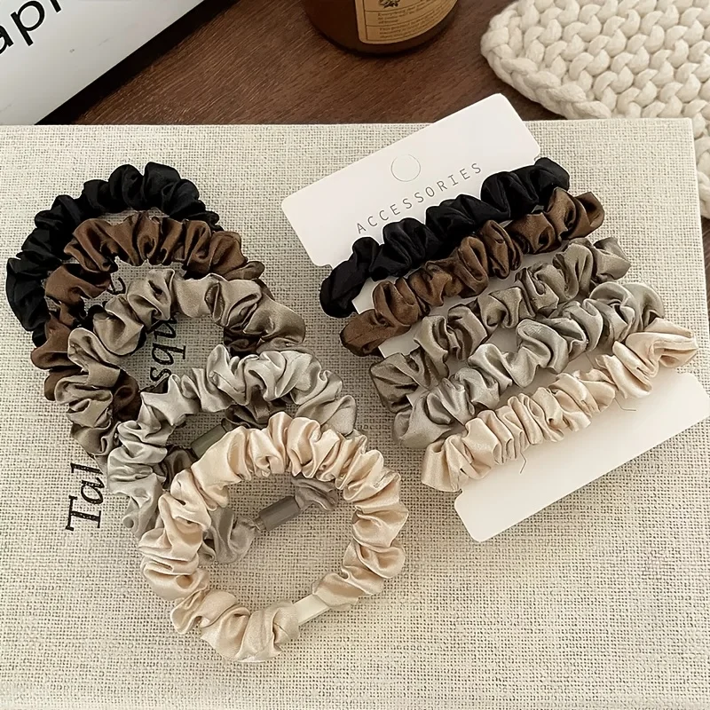 8pcs Elegant and Simple Brown Scrunchie High-Low Ponytail Bun Hair Accessory