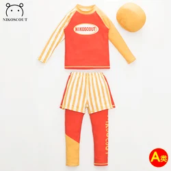 Children and boys split sun protection, baby quick drying, middle-aged and young children and teenagers 3-piece long sleeved swi