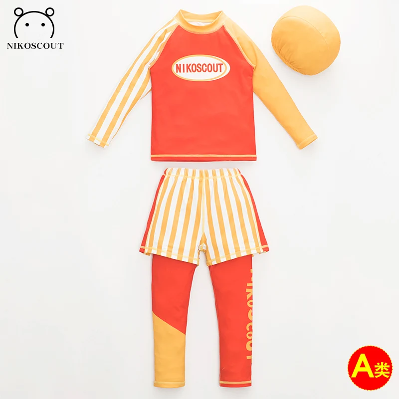 Children and boys split sun protection, baby quick drying, middle-aged and young children and teenagers 3-piece long sleeved swi