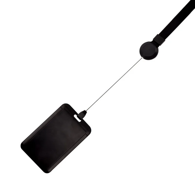 Schwarze Ausweishülle für Arbeitskarten mit einziehbarer Ausweisrolle, Umhängeband, Ausweis, Namensschildhalter, Brustschild, Arbeitskartenhülle – Detail 2