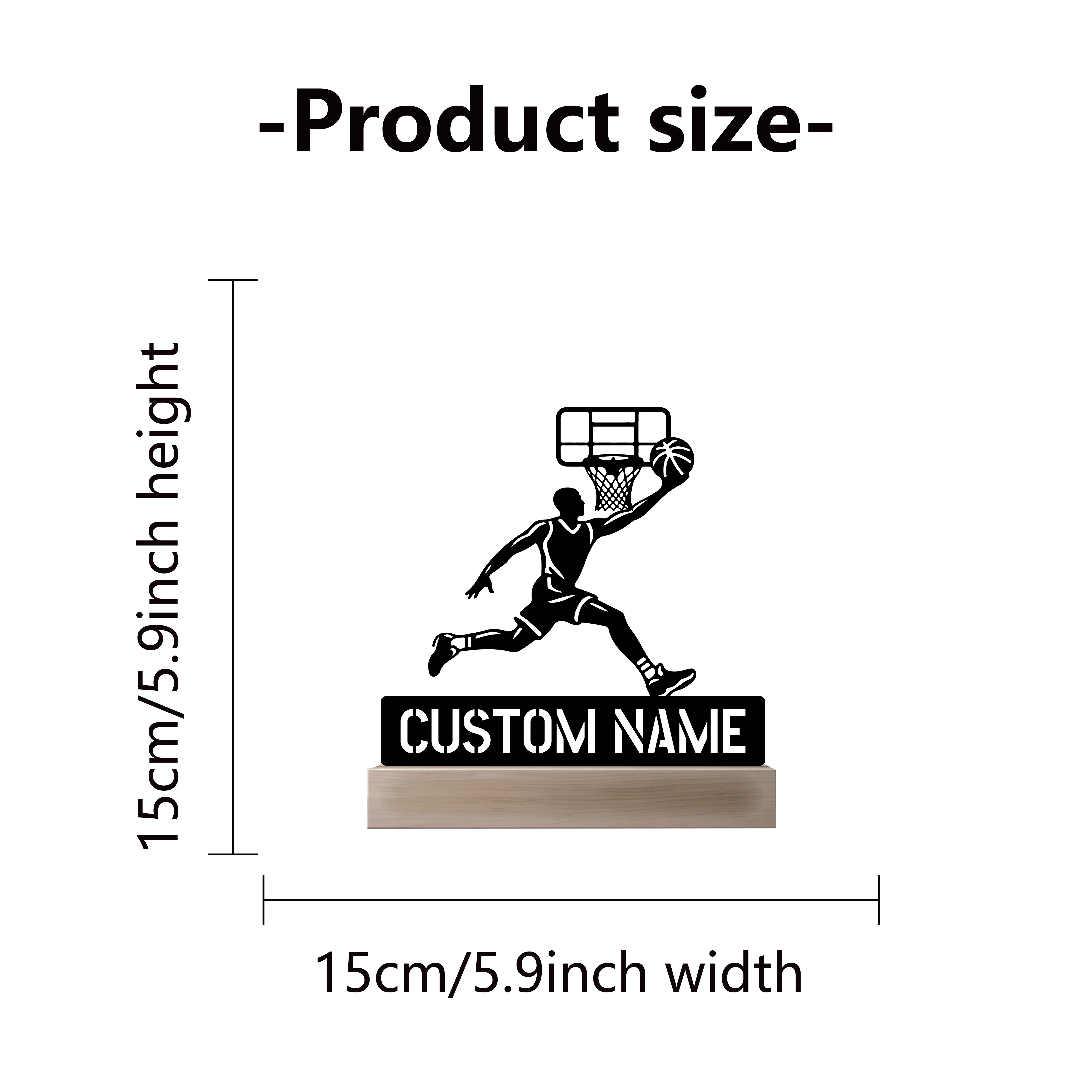 1pc Semplice esperto di basket Nome personalizzato Statua in metallo con base in legno Ornamento in ferro Scultura in latta Artigianato d'arte con base in legno